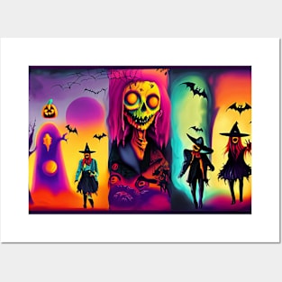 Lovely couple in Halloween costumes in a pumpkin patch Posters and Art